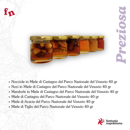 Confezione Regalo “Preziosa” Fantasia Napoletana - Selezione Gourmet di Mieli e Frutta Secca del Vesuvio